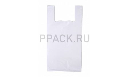 Полиэтиленовый пакет-майка, ПЭ, 45+30х75, 15мкм, (Белая) (50шт)